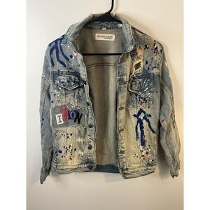 Evolution In Design Denim Jacket Youth XL 18-20 Distressed Paint Splatter ICON